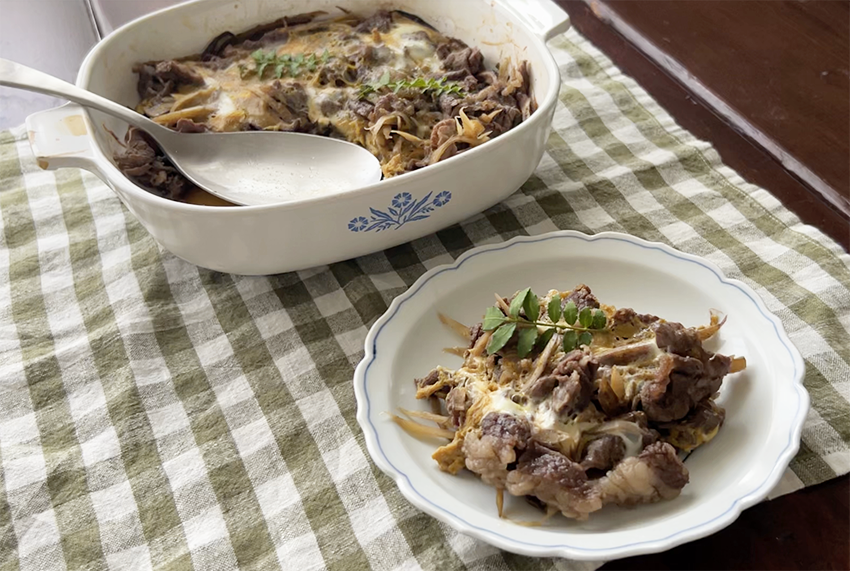 ごぼうと牛肉の卵とじ-柳川風