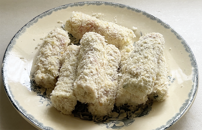 ズッキーニと薄切りの豚肉のフライ